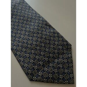 HICKEY FREEMAN COLLECTION Blue Yellow Silk Geometric Tie Made Italy 60"X 4"‎